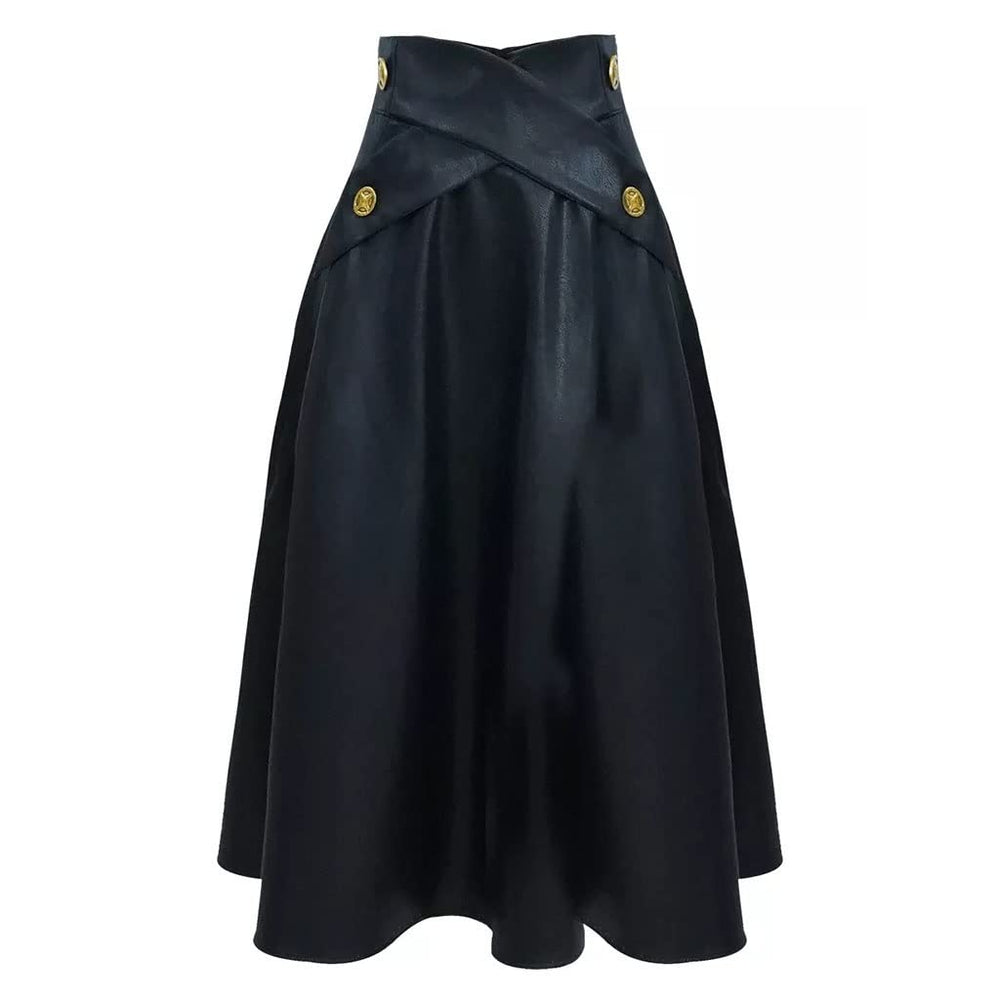 A-Line Faux Leather Midi Skirt