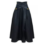 A-Line Faux Leather Midi Skirt