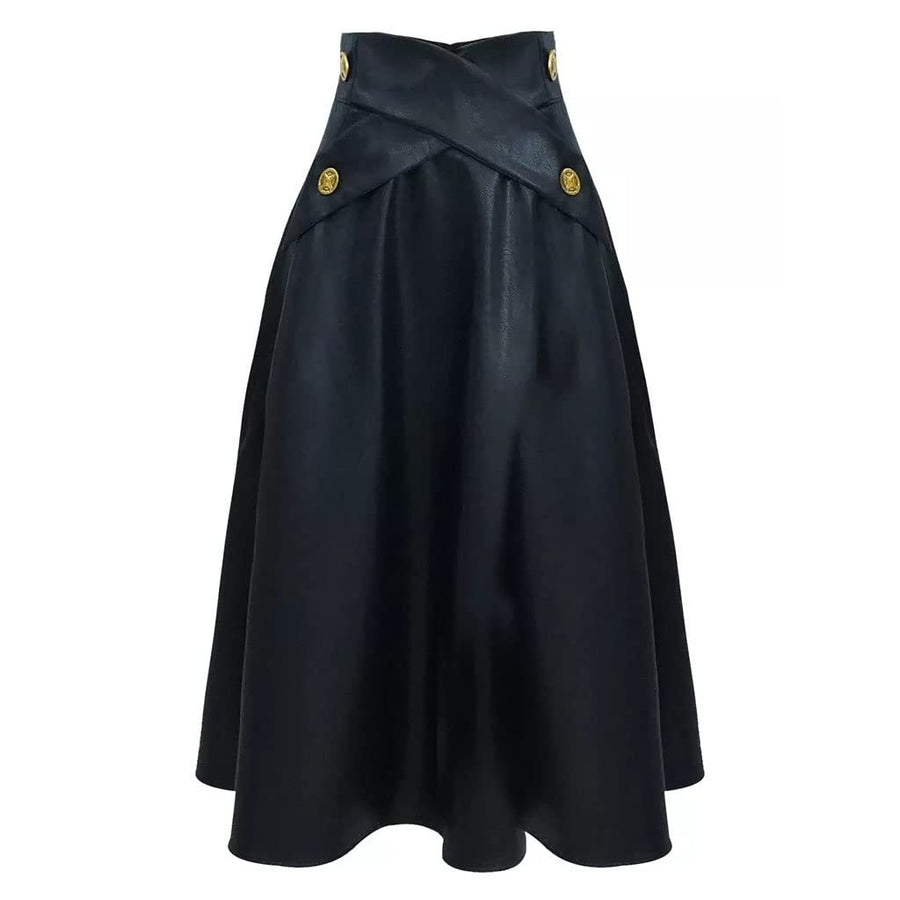 A-Line Faux Leather Midi Skirt