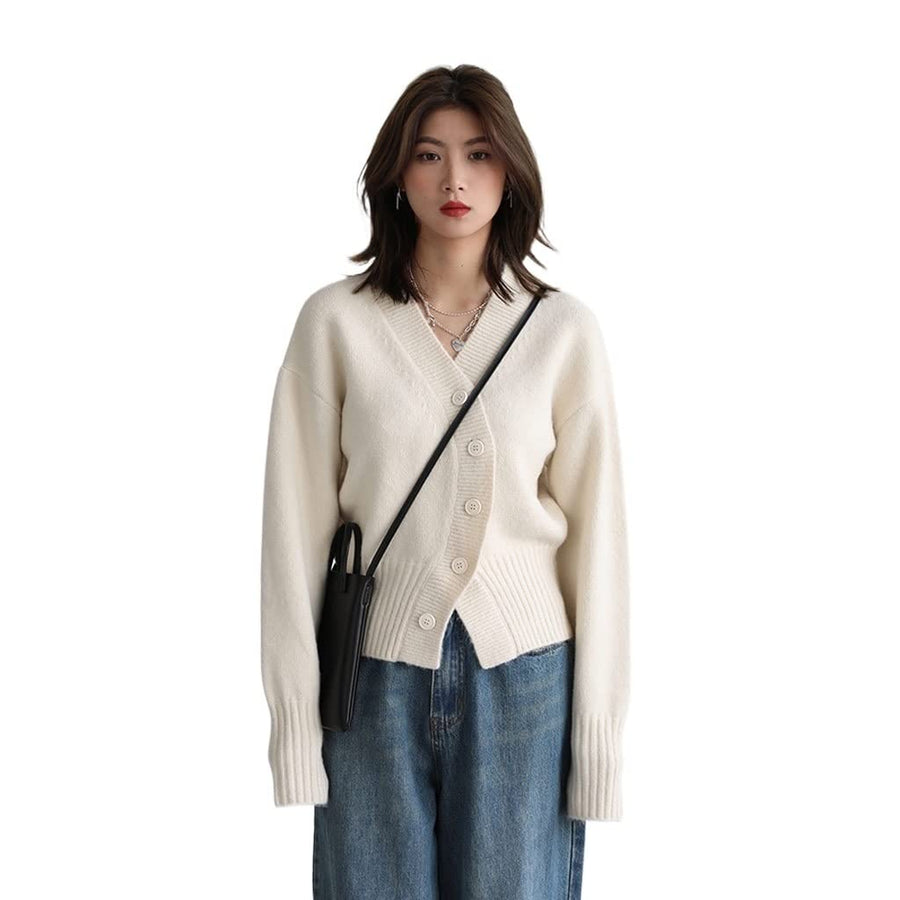 Irregular V-Neck Knit Cardigan