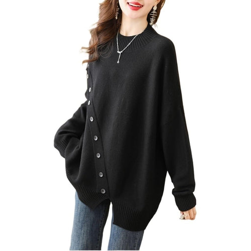 Asymmetric Button Knit Sweater