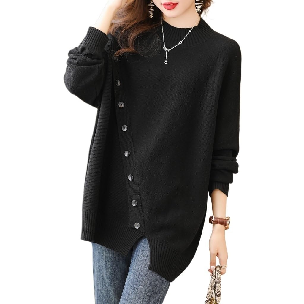 Asymmetric Button Knit Sweater