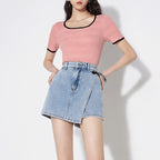 Irregular Hem Denim Shorts