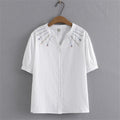 Embroidered V-Neck Cotton Tee
