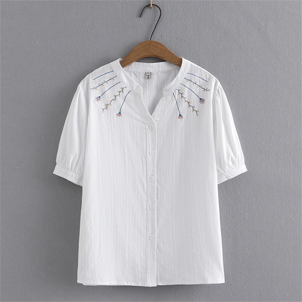 Embroidered V-Neck Cotton Tee