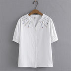 Embroidered V-Neck Cotton Tee