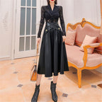 A-Line Faux Leather Midi Skirt