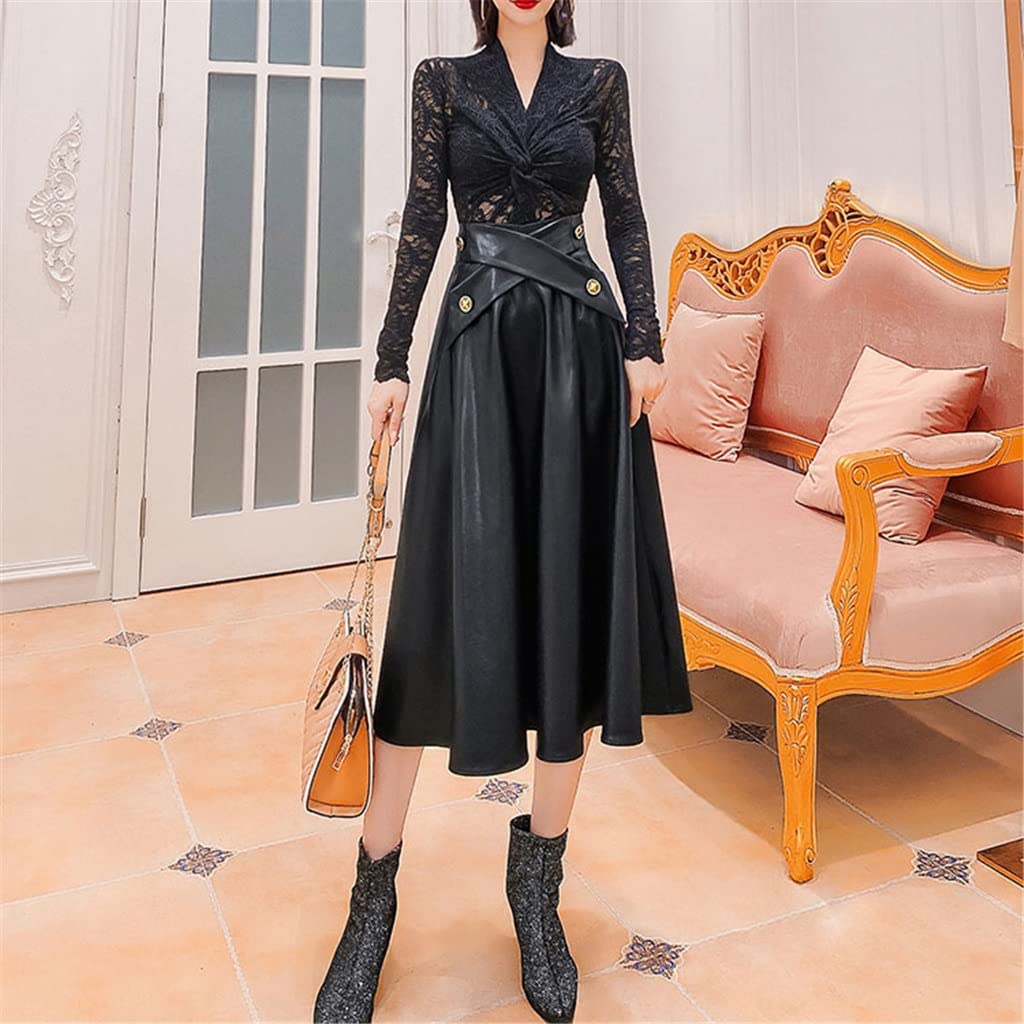 A-Line Faux Leather Midi Skirt