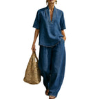 Denim Top & Wide Leg Pants Set