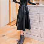 A-Line Faux Leather Midi Skirt