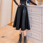 A-Line Faux Leather Midi Skirt