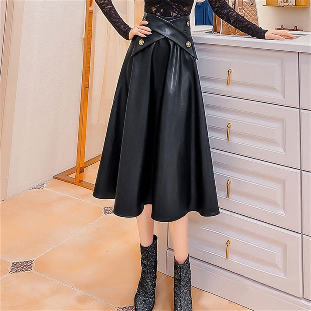 A-Line Faux Leather Midi Skirt