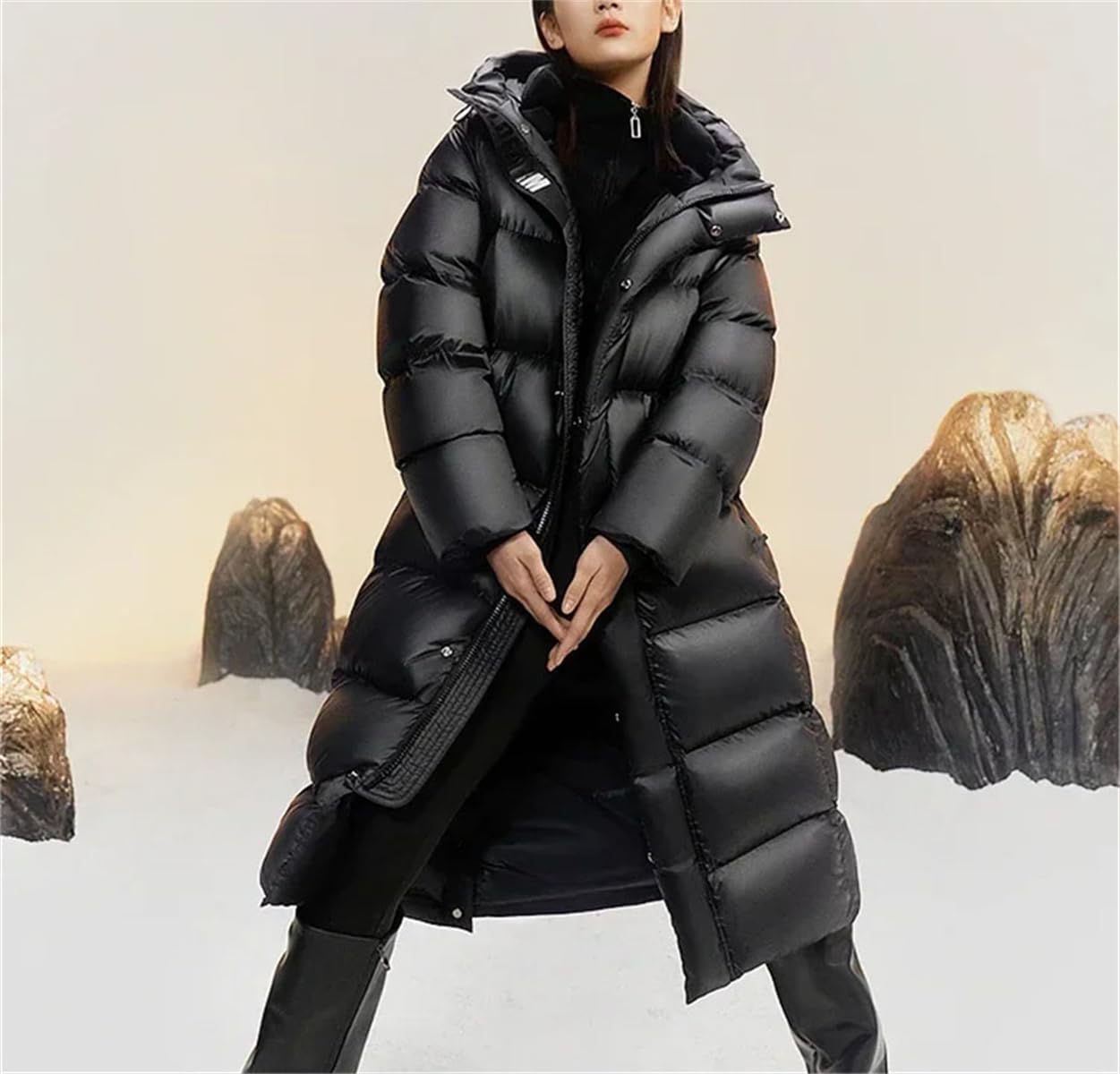 Long Hooded Down Coat