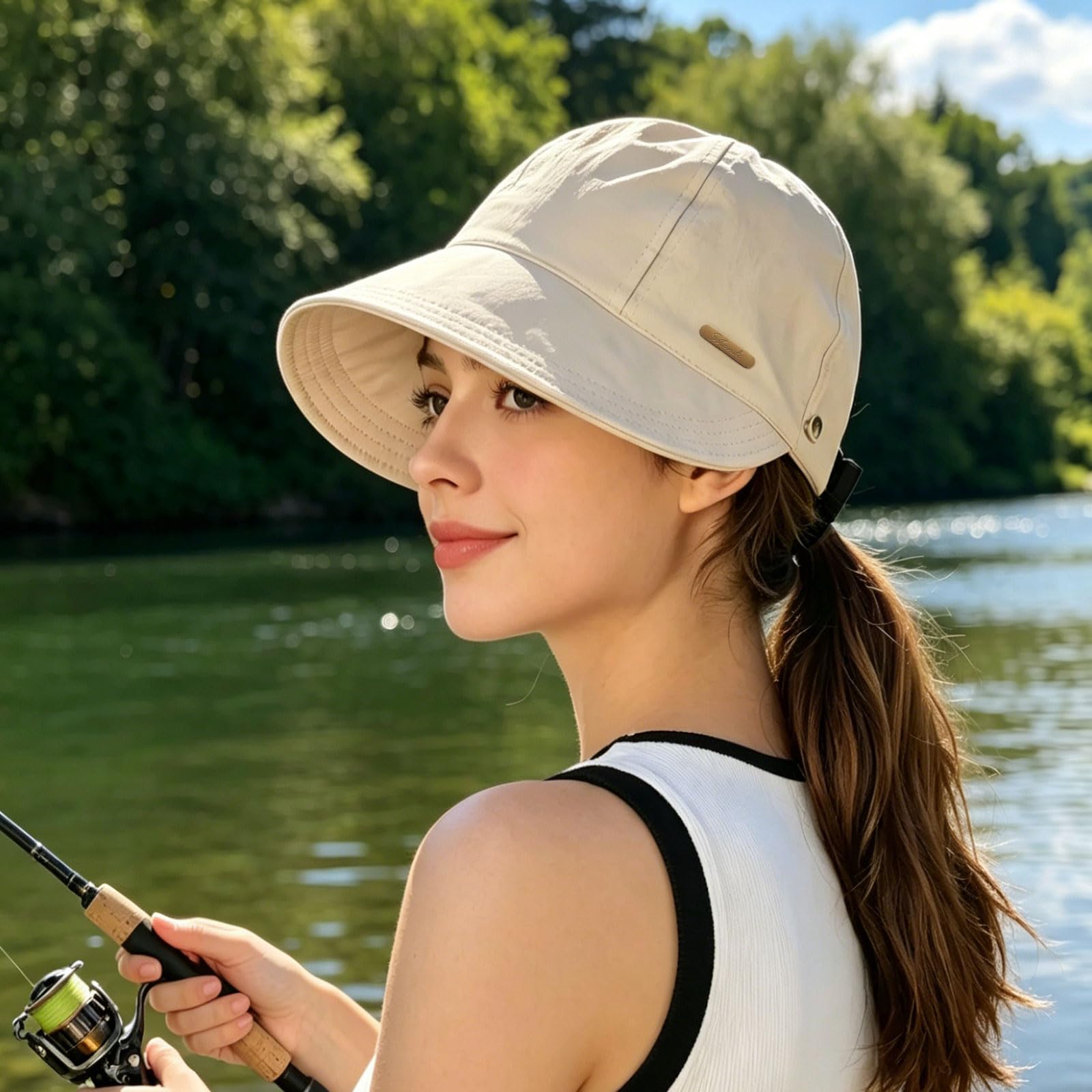 Wide Brim Sun Hat with Ponytail Opening