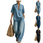 Denim Top & Wide Leg Pants Set