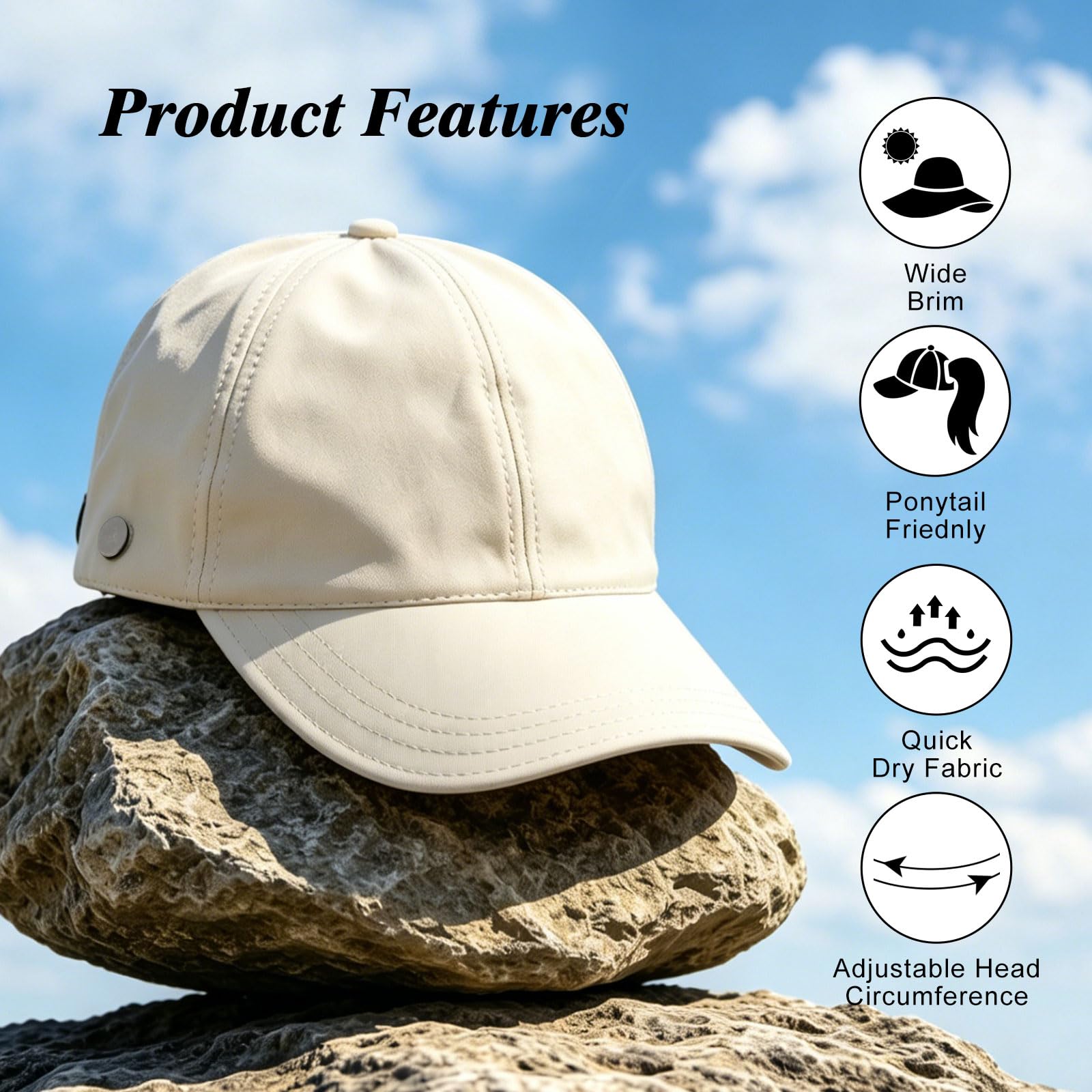 Wide Brim Sun Hat with Ponytail Opening
