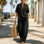 Denim Top & Wide Leg Pants Set