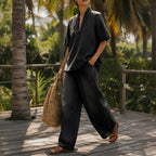 Denim Top & Wide Leg Pants Set