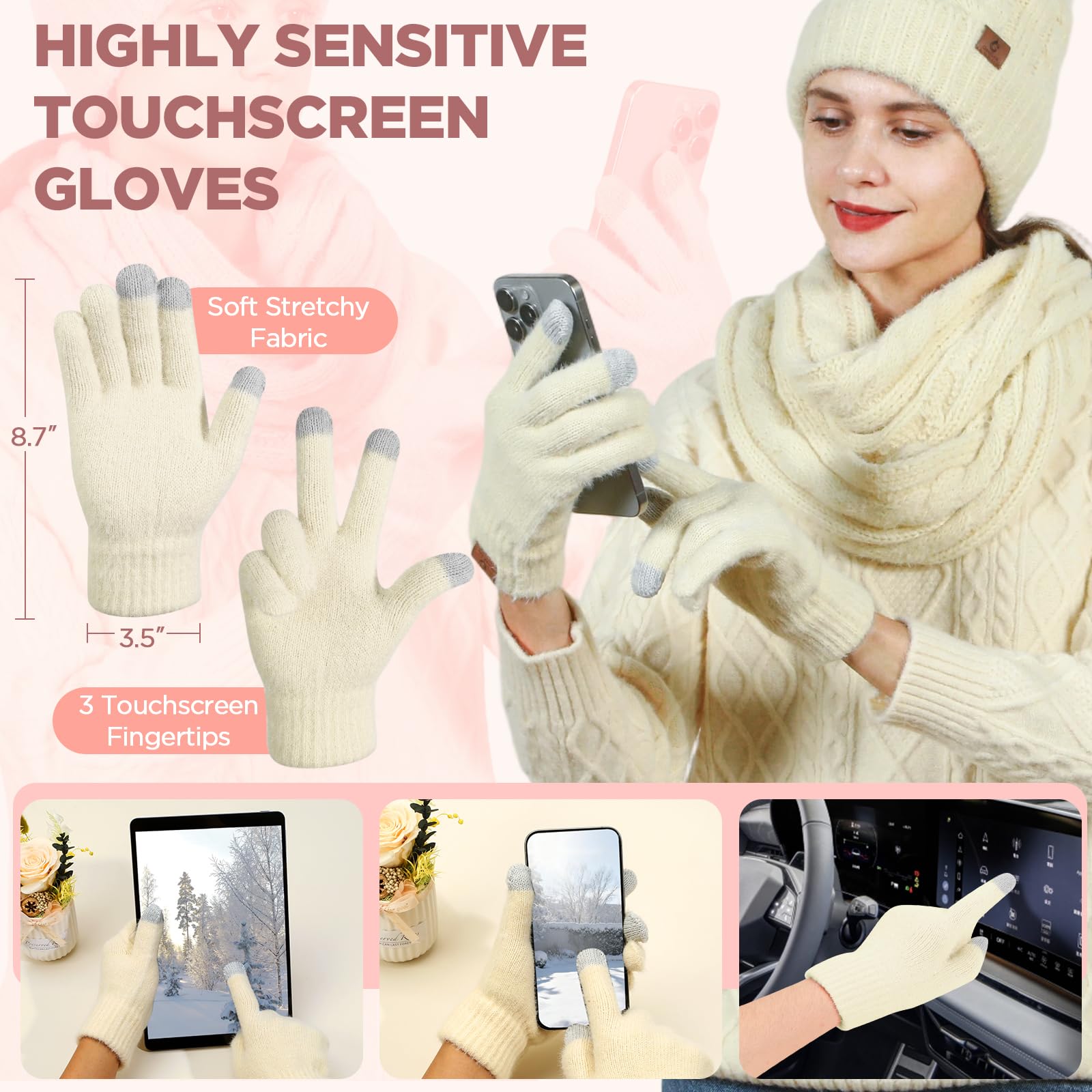 Winter Beanie, Scarf & Gloves Set