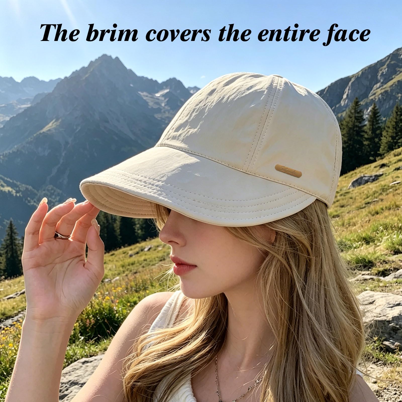 Wide Brim Sun Hat with Ponytail Opening